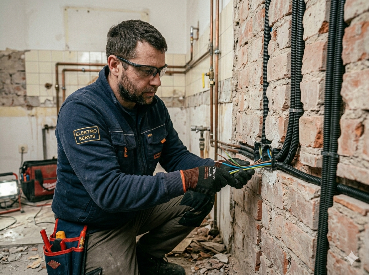 Elektrikář zapojuje kabely